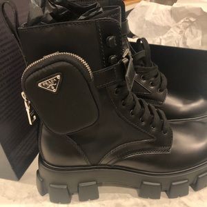 Men’s Prada mini bag combat boots!